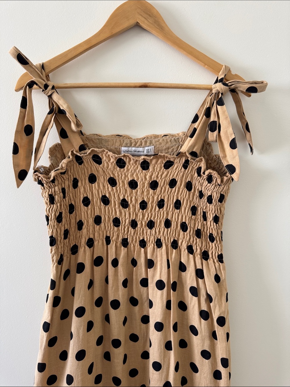 Faithfull the Brand Rianne Midi Dress Emelda Polka Dot Print Biscuit Linen S - Picture 3 of 7